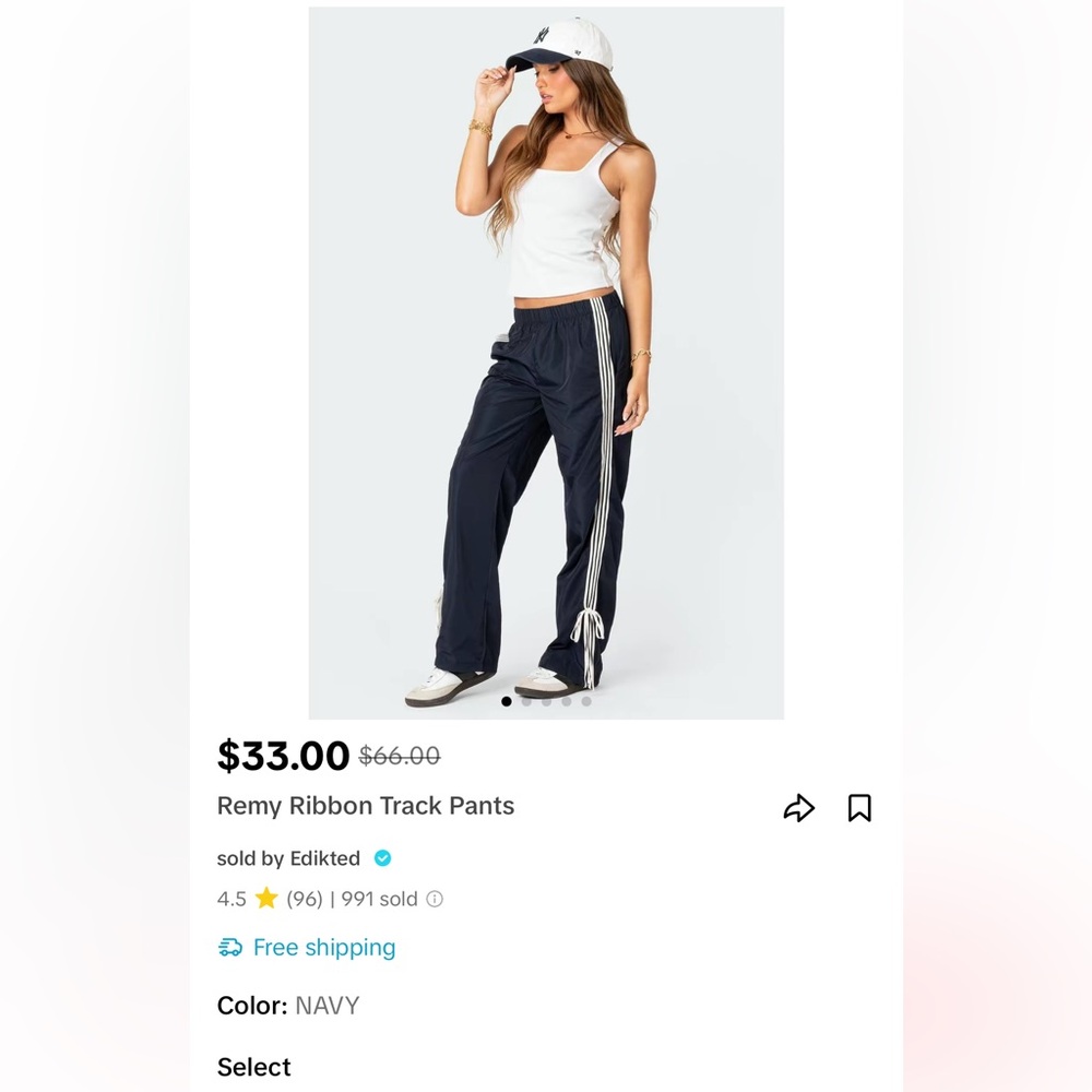 Edikted Navy Track Pants NWT